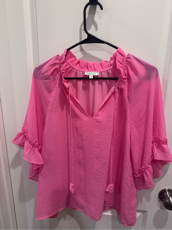 Jade Tops - Jade Pink Ruffle Tie-Neck Peasant Blouse